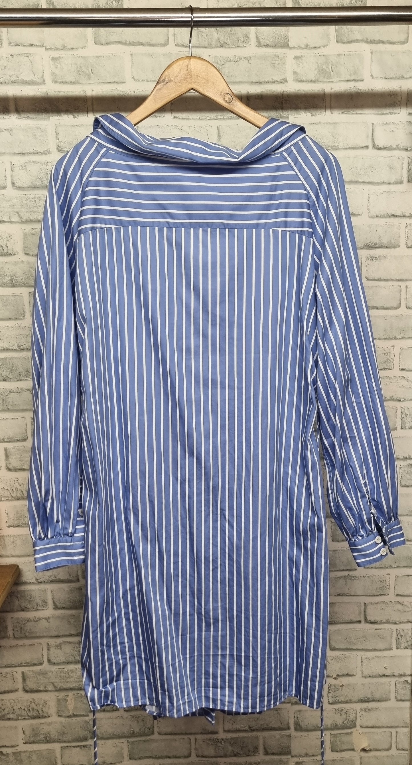& Other Stories Blue Striped Shirt Button Up Mini Dress Size 16