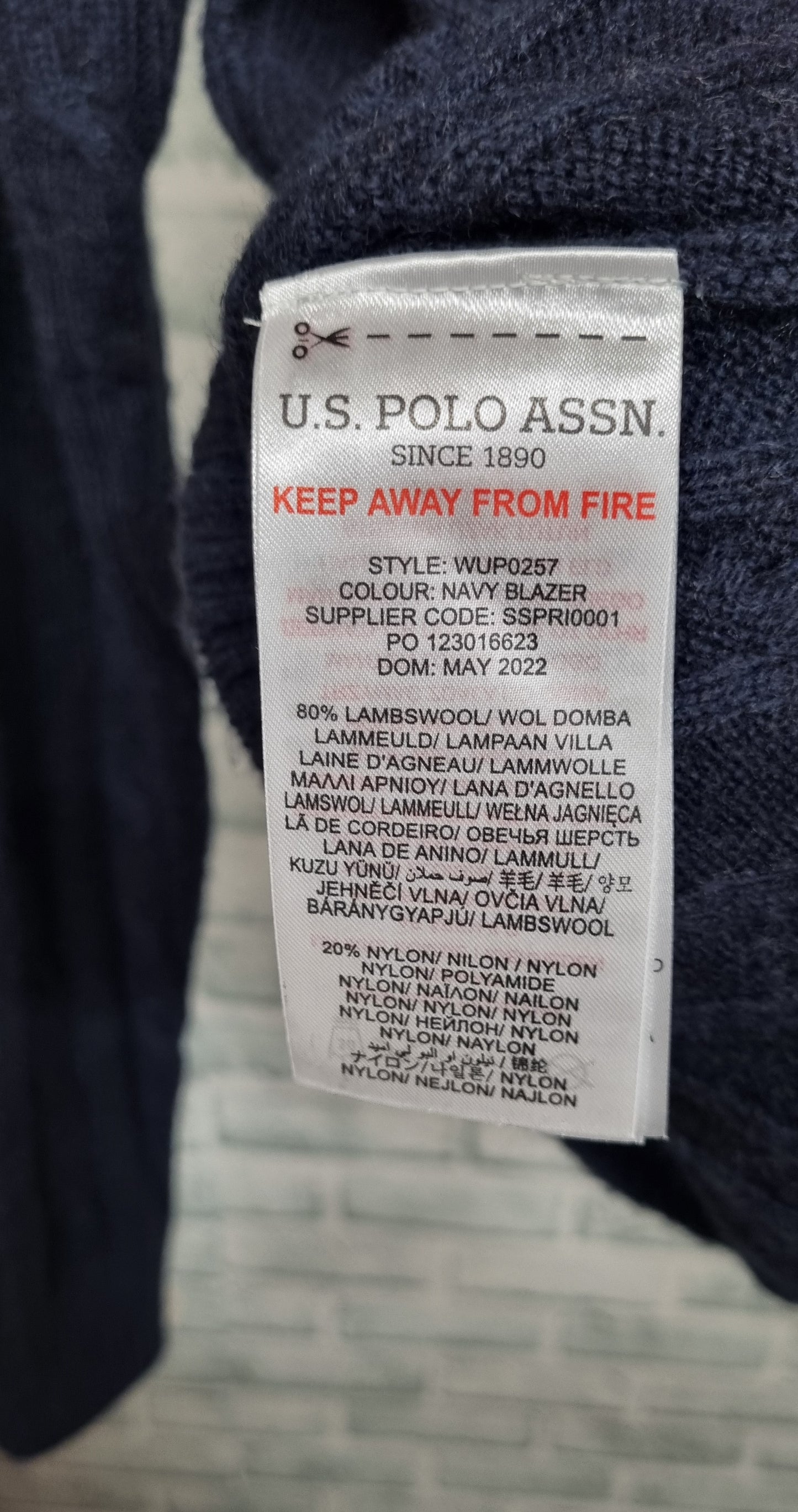 U.S. POLO ASSN Navy Cable Knit V-neck Wool Blend Jumper Size M/12