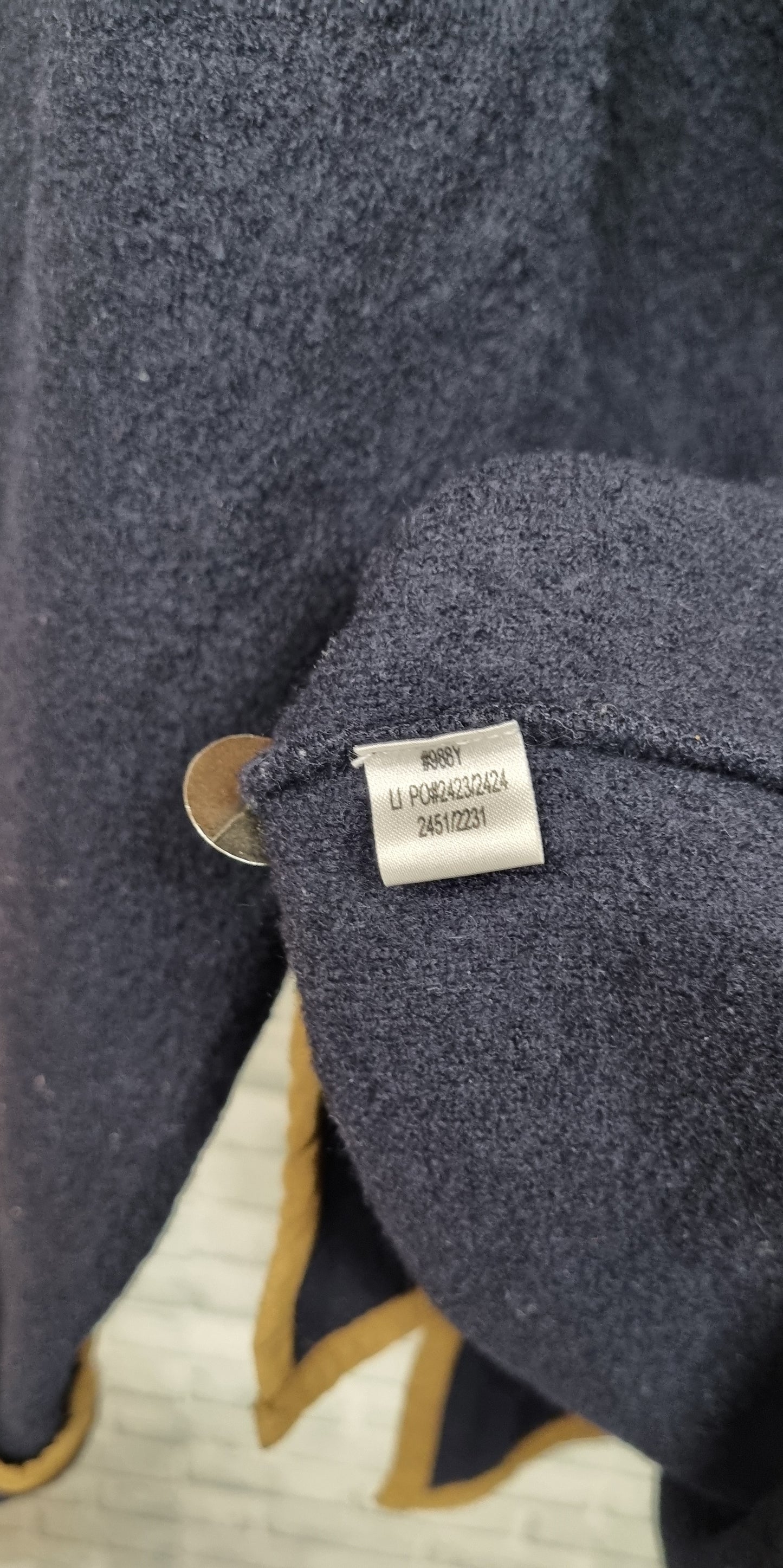 Orvis Navy Wool Cardigan with Mustard Trim Size XL