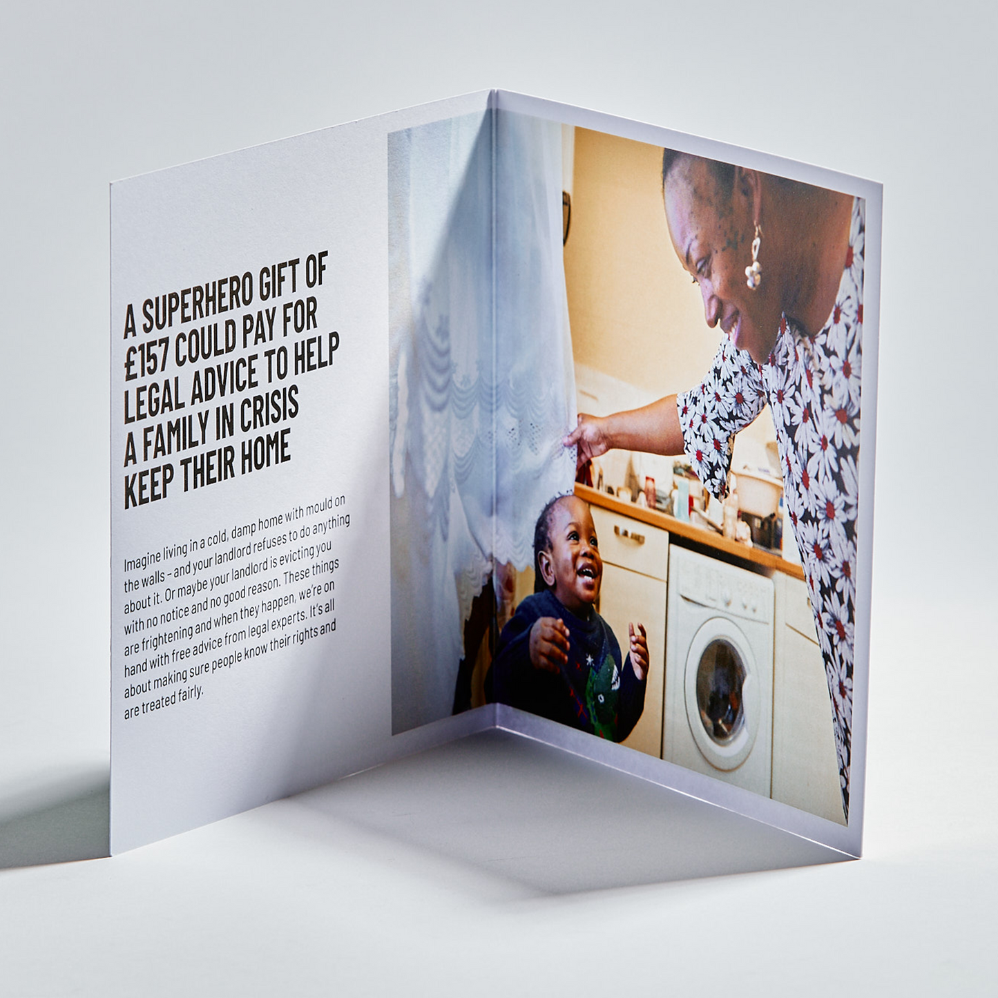 Inside of card with copy and image of a mother and young child smiling