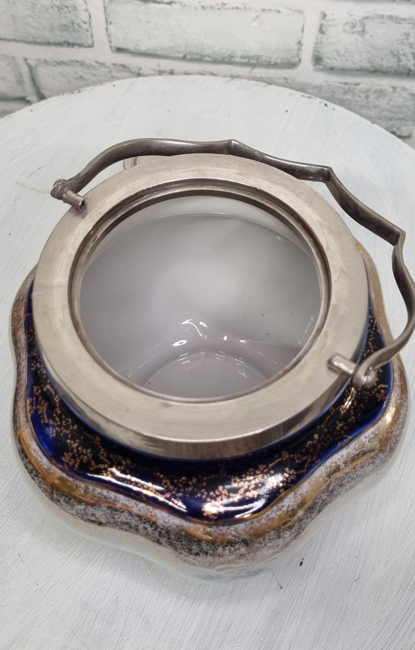 Vintage Victoria Ware Blue and Gold Biscuit Barrel