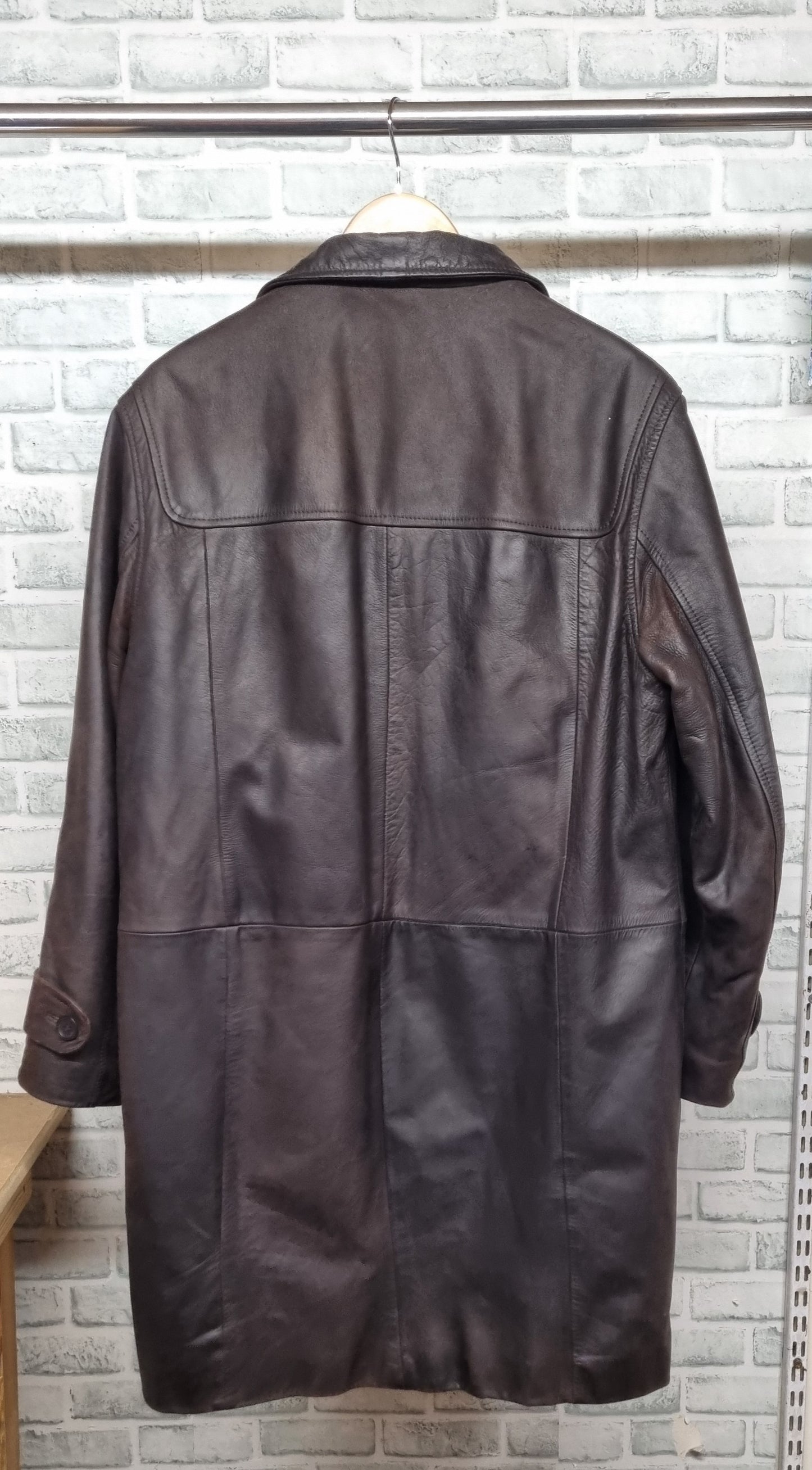 Woodland Dark Brown Leather Coat Size Medium