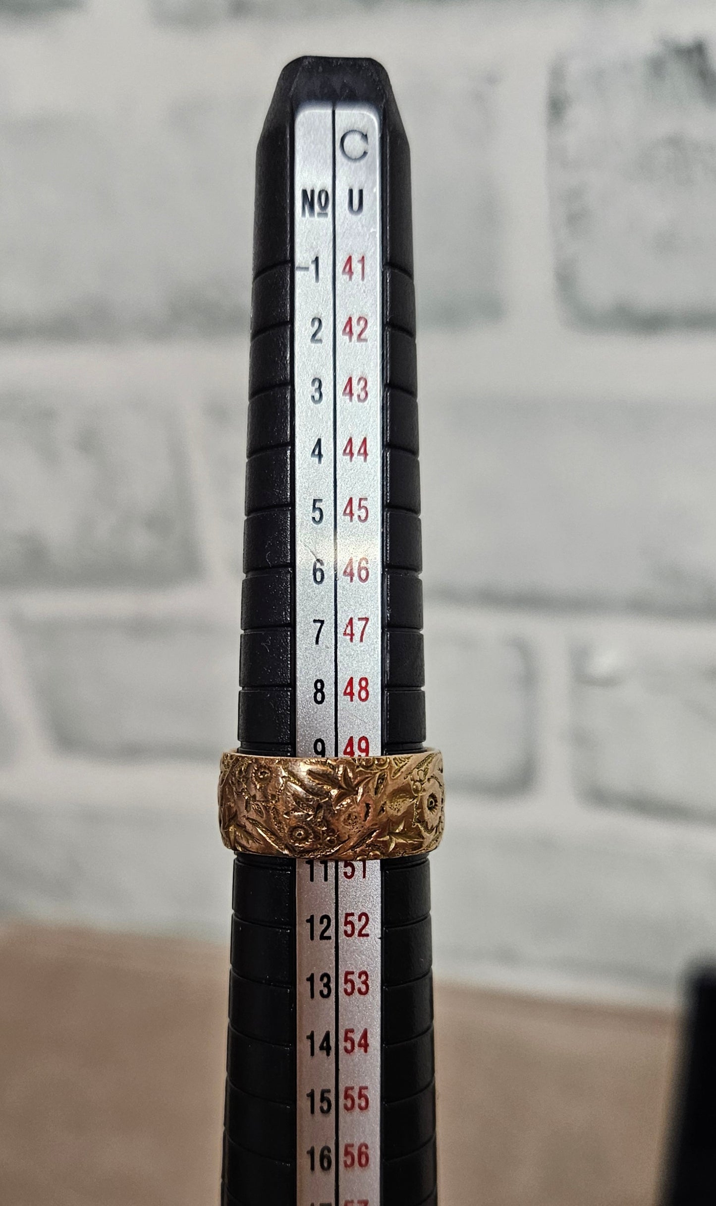 Gold 9K Floral Engraved Wide Band Ring