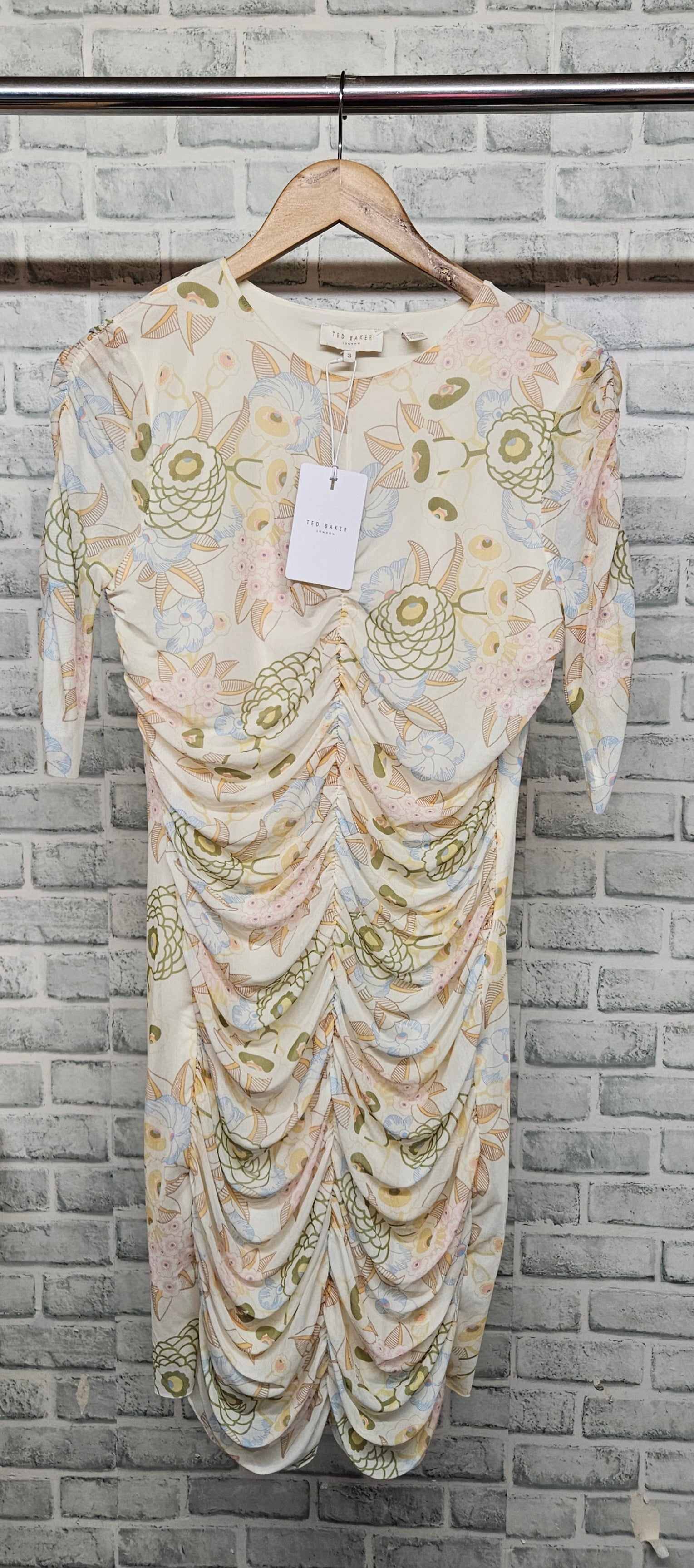 ted baker ruched dress Puff Sleeve Ruched Detail V Neck Midi Dress | Orlaah