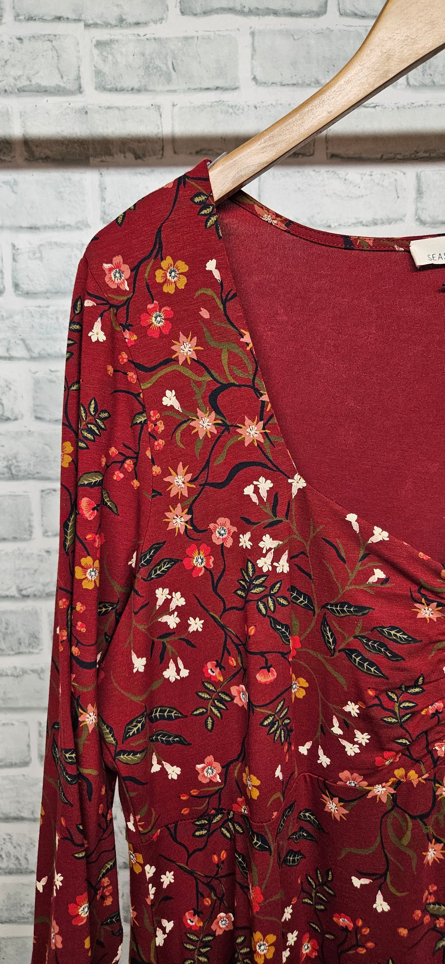 Seasalt Cornwall Red Floral Ruched Square Neck St Martin Dress Size 18 BNWT