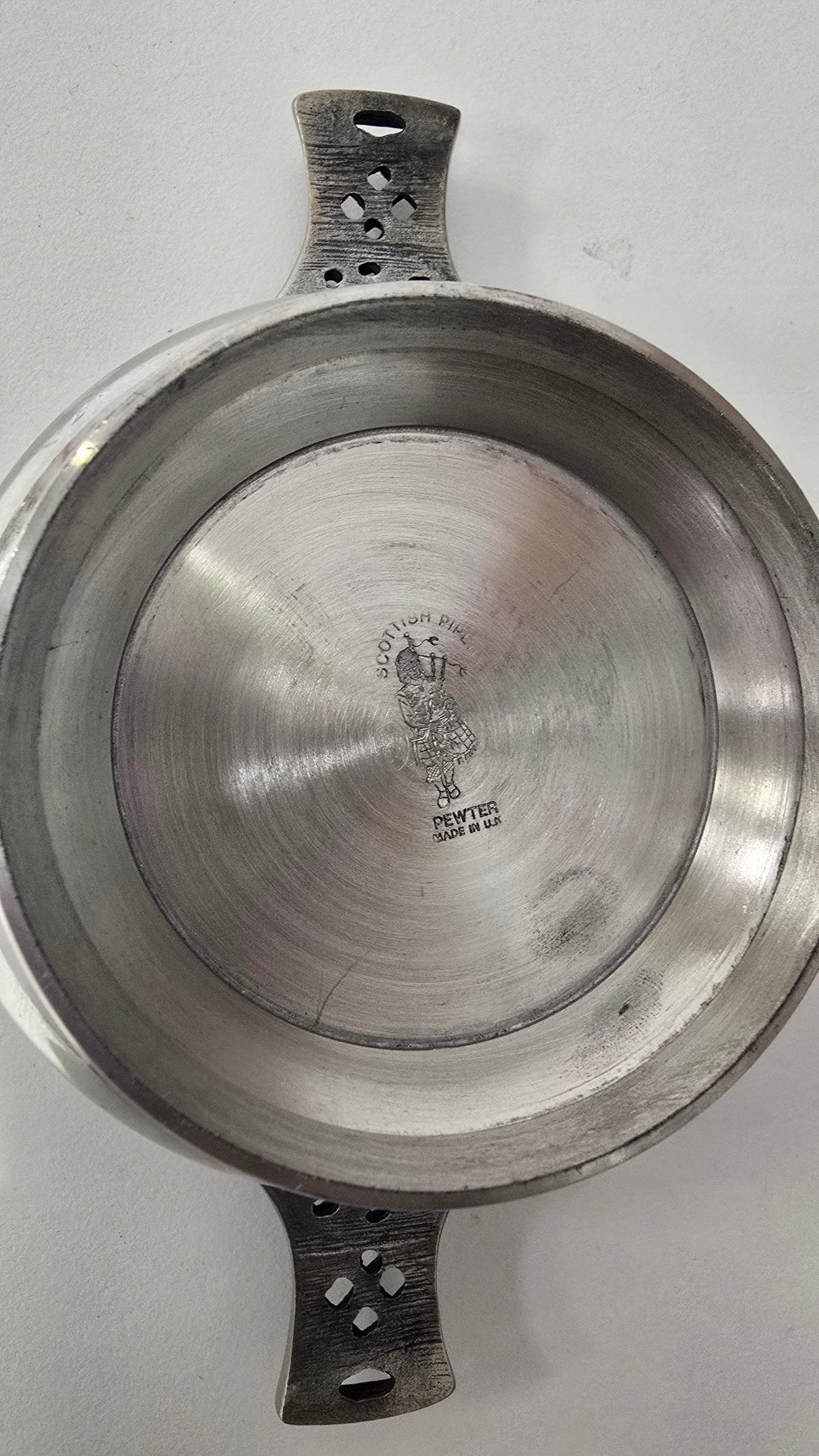 Vintage Scottish Piper Pewter Quaich Bowl