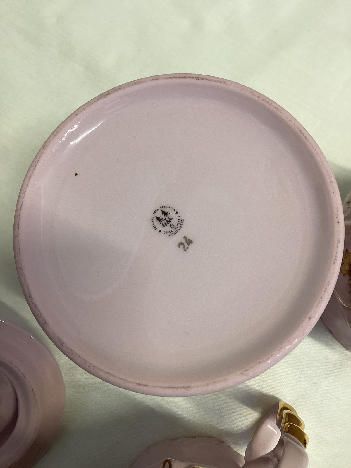 Pink Hand Painted Porcelain tea cups and sugar bowl set