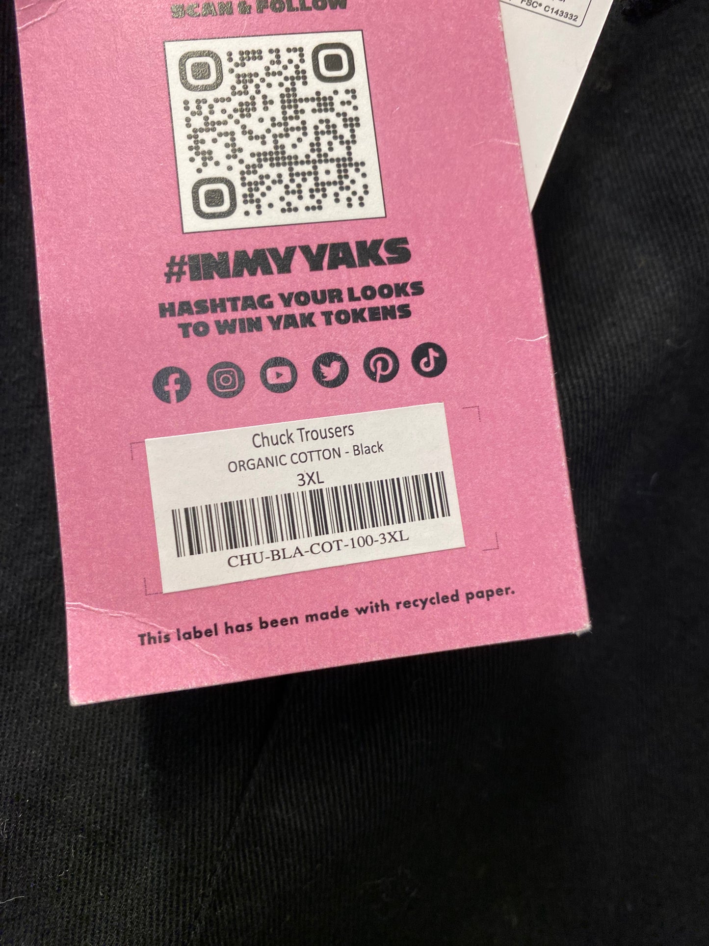 BNWT Lucy and Yak Chuck Trousers Organic Cotton Black 3XL