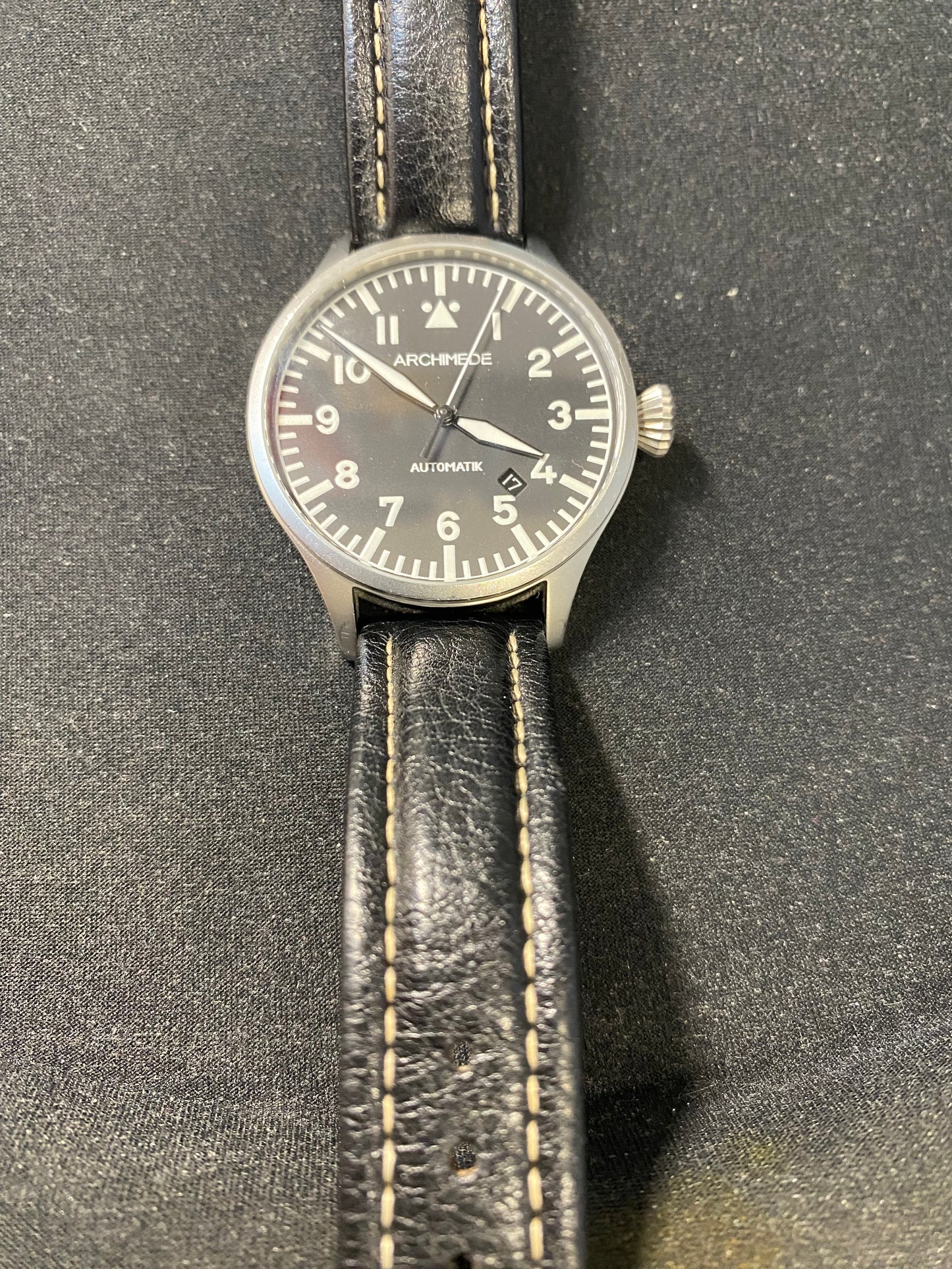 Archimede Pilot Sapphire Crystal Automatic Wrist Watch with Black Leather Strap