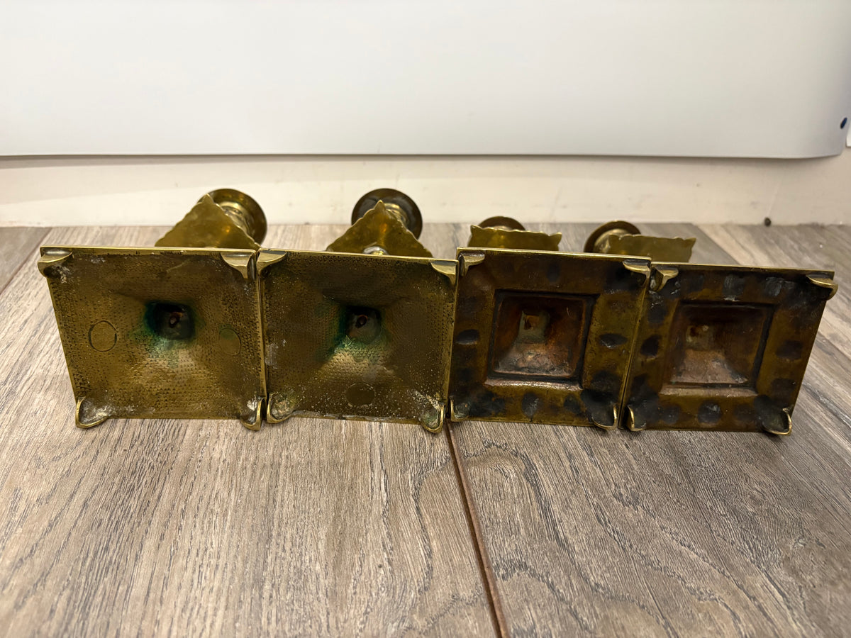 Antique Victorian Ornate Gothic Brass Candlesticks - Set of 4