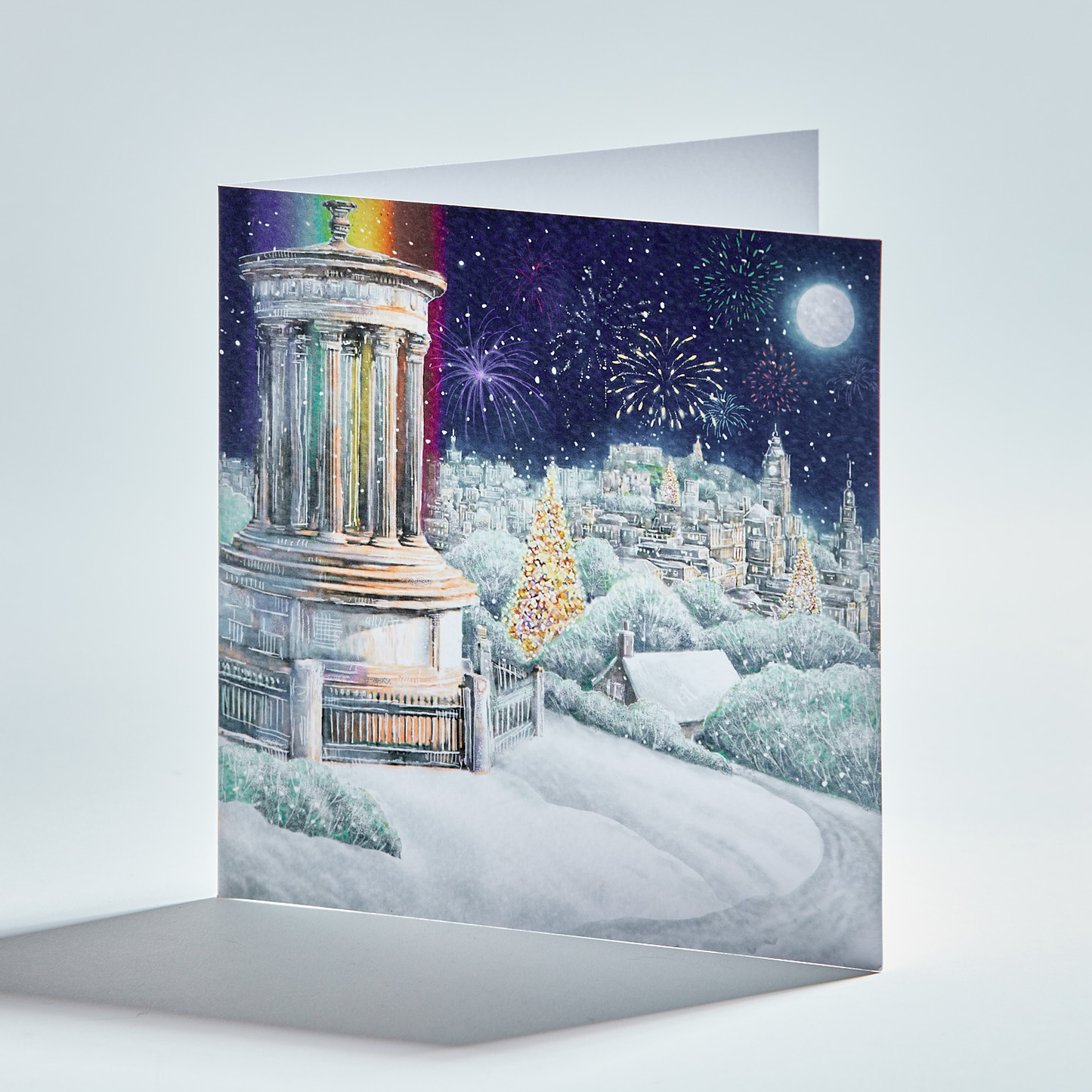 Standing christmas card depicting calton hill in edinburgh