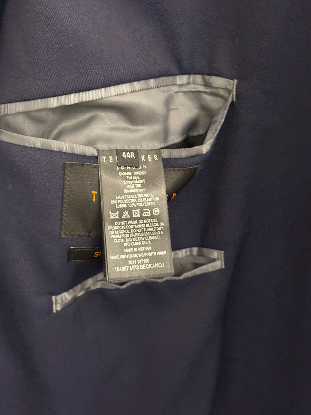 Ted Baker London Mens Navy Suit Jacket Size 44R