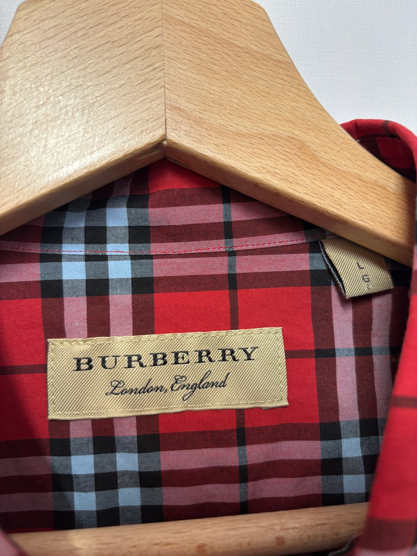 Burberry Red Cotton Chequered Long Sleeved Shirt Large