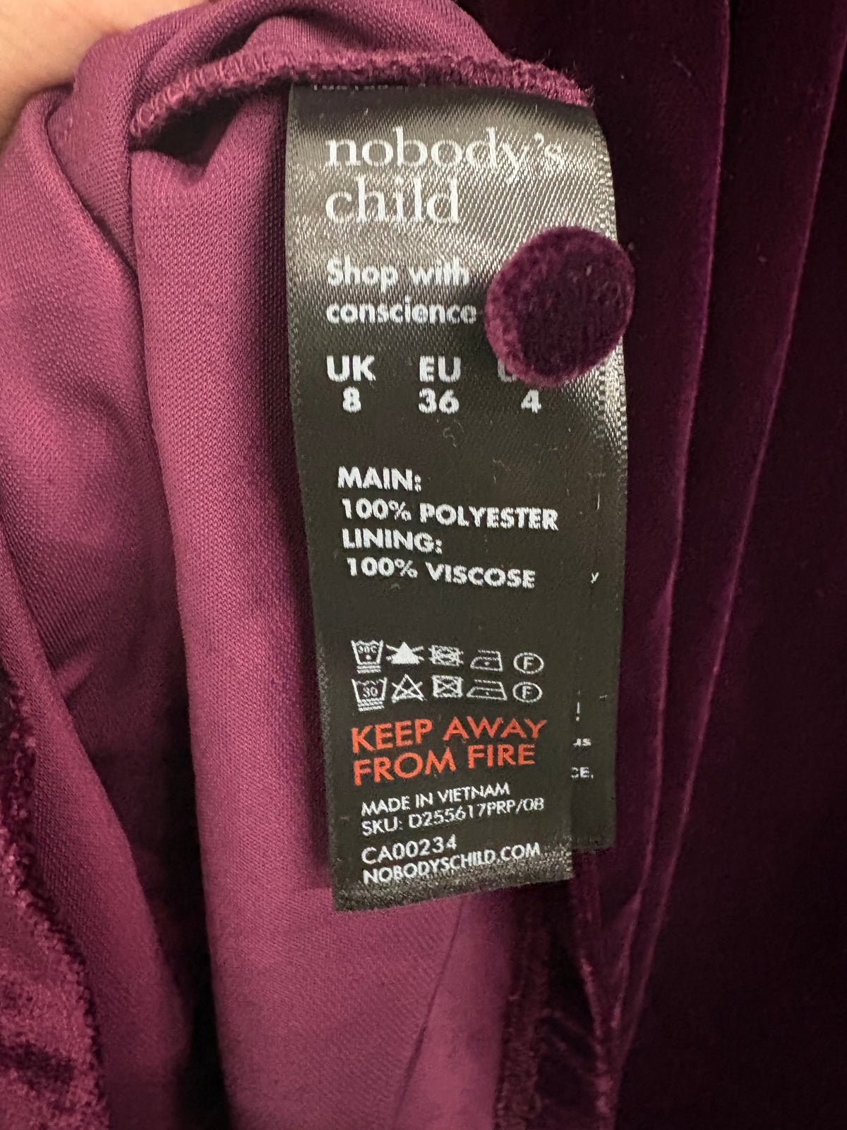 Nobody's Child Dark Purple Short Sleeve Velvet Allegra Midi Dress Size 8 - BNWT