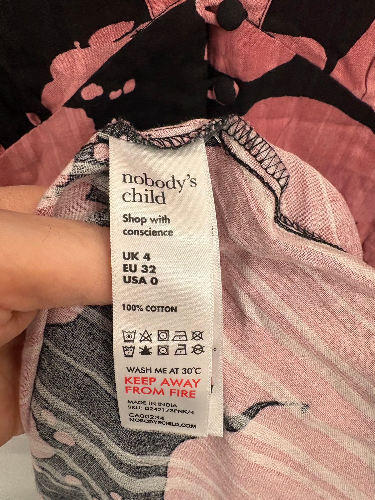 Nobody's Child Pink/Black Floral Buttoned Midi Dress Size 4 - BNWT