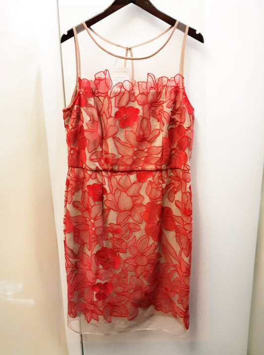 BNWT GINA BACCONI Nude & Red Sleeveless Dress RRP £260 Size 18