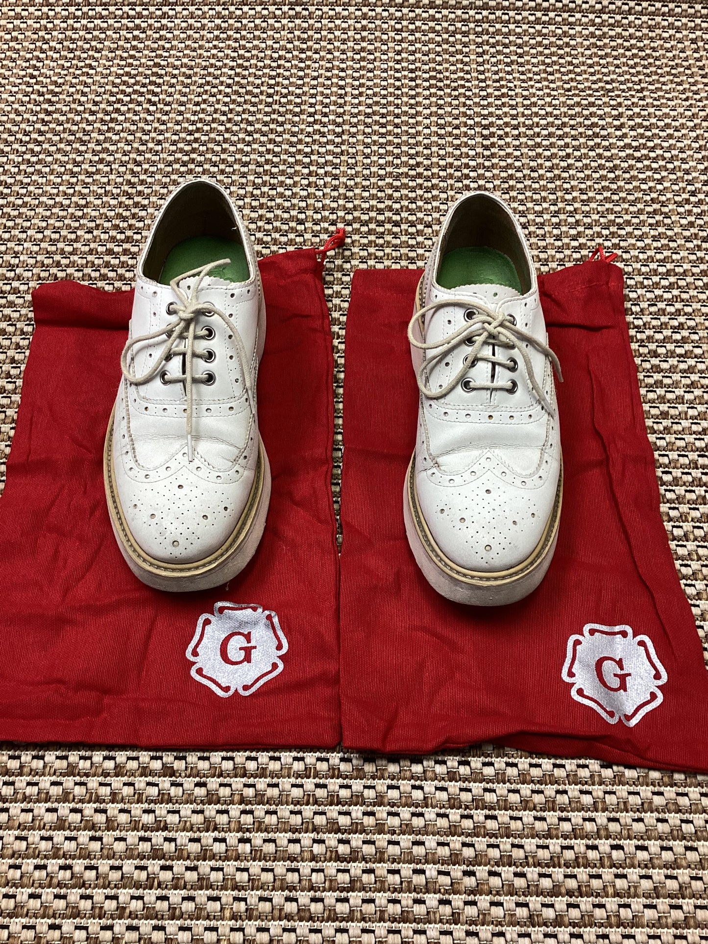 Grenson Cream Faux Leather 'Emily' Brogues Size 4