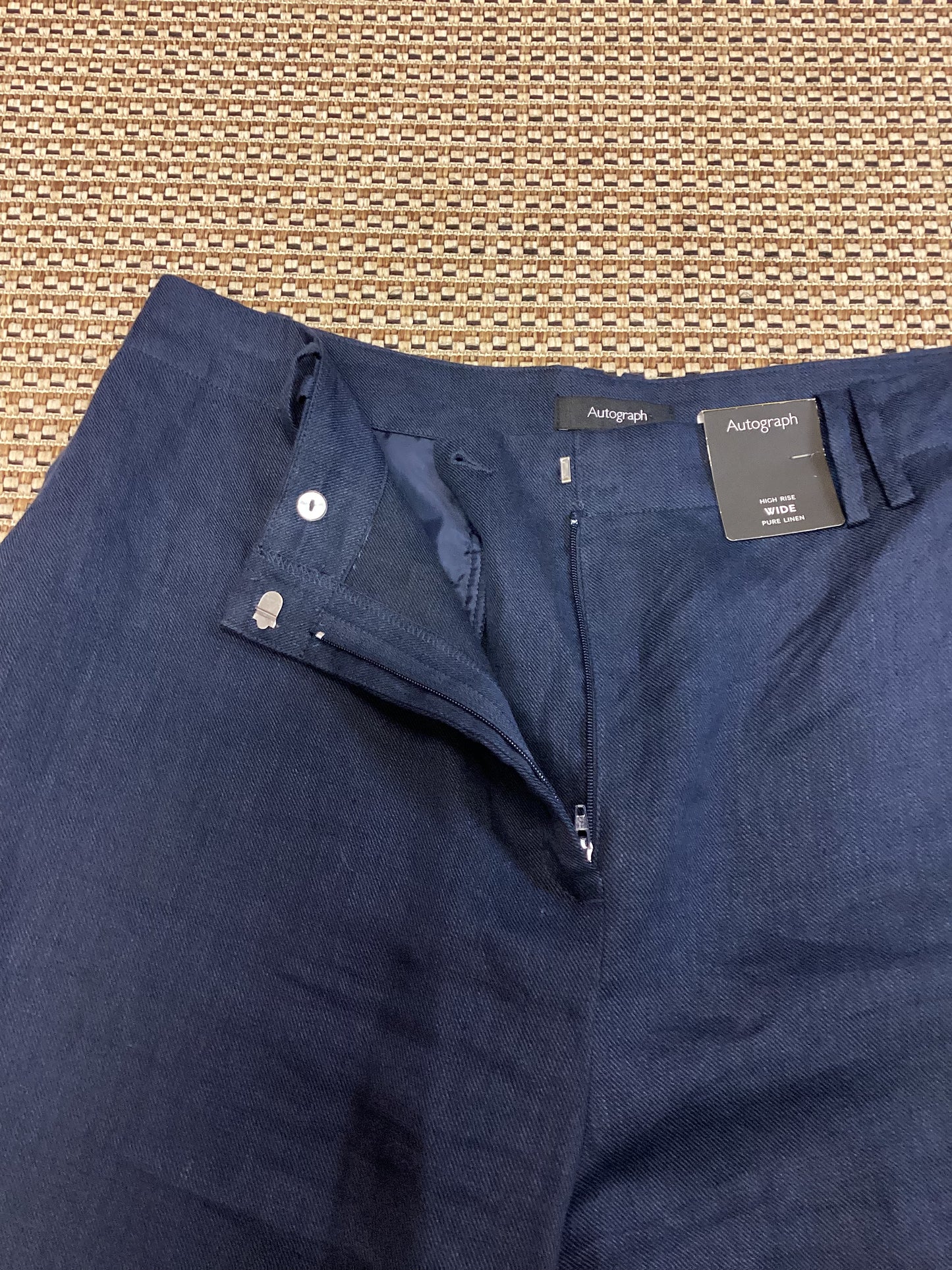 BNWT Autograph Navy Blue Linen Trousers Size 16