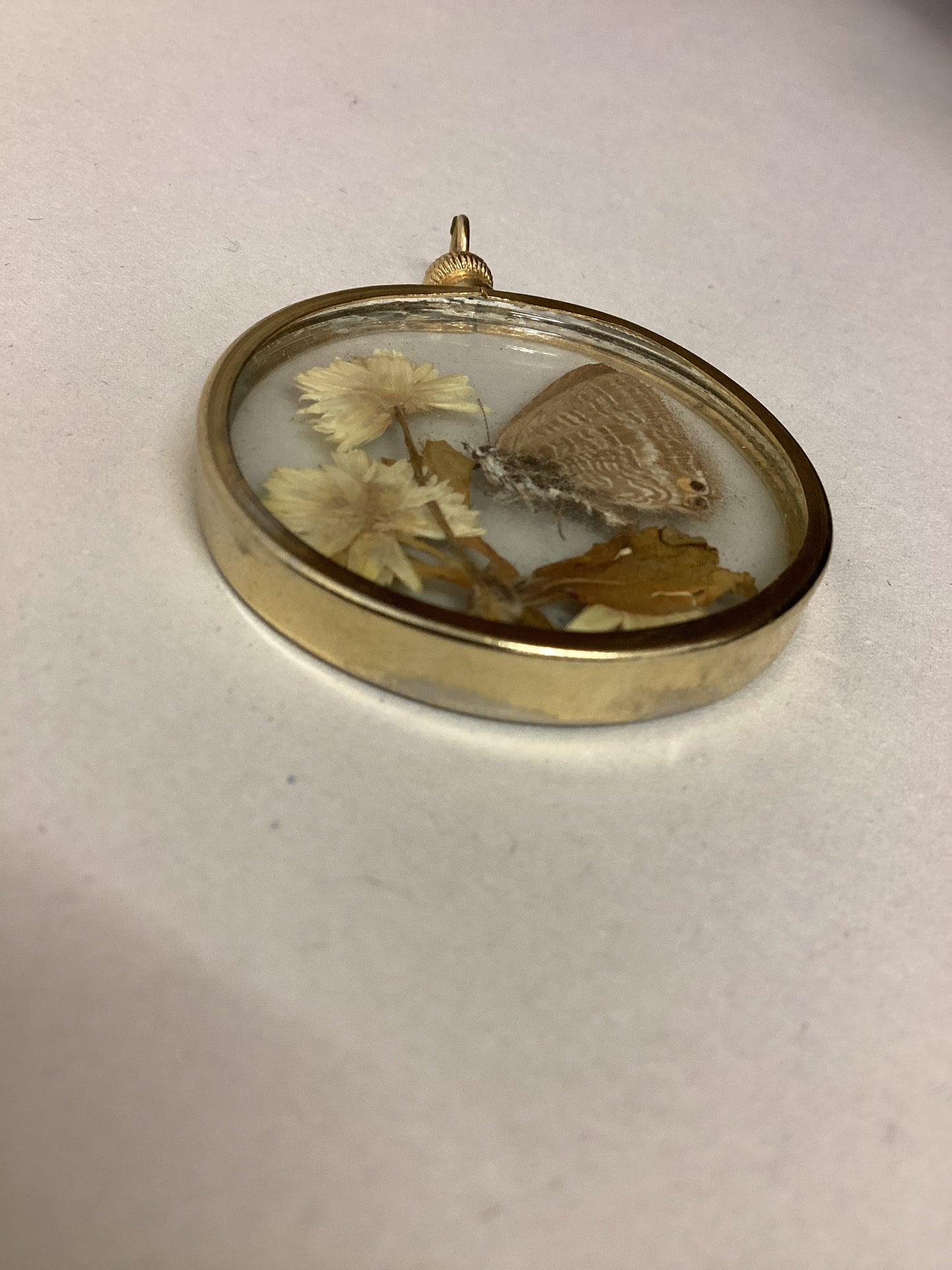 Preserved Butterfly & Flowers Double Sided Vintage Pendant