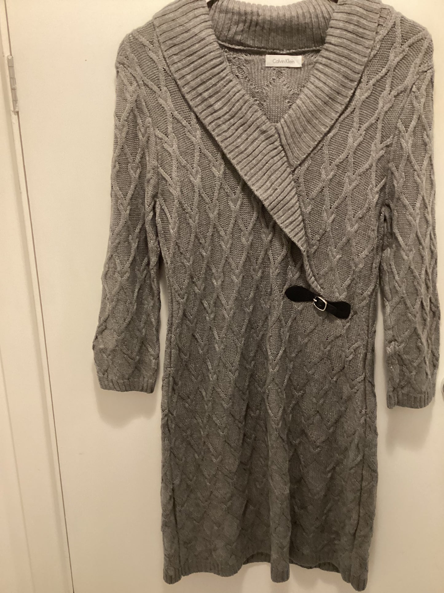 Calvin Klein Grey Cable Knit Dress Medium