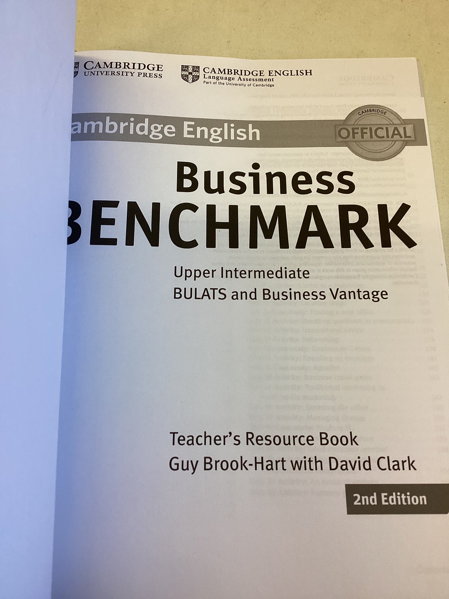 Business Benchmark Upper Intermediate 2nd Edition Teachers Resource Book Guy Brook-Hart with David Clark