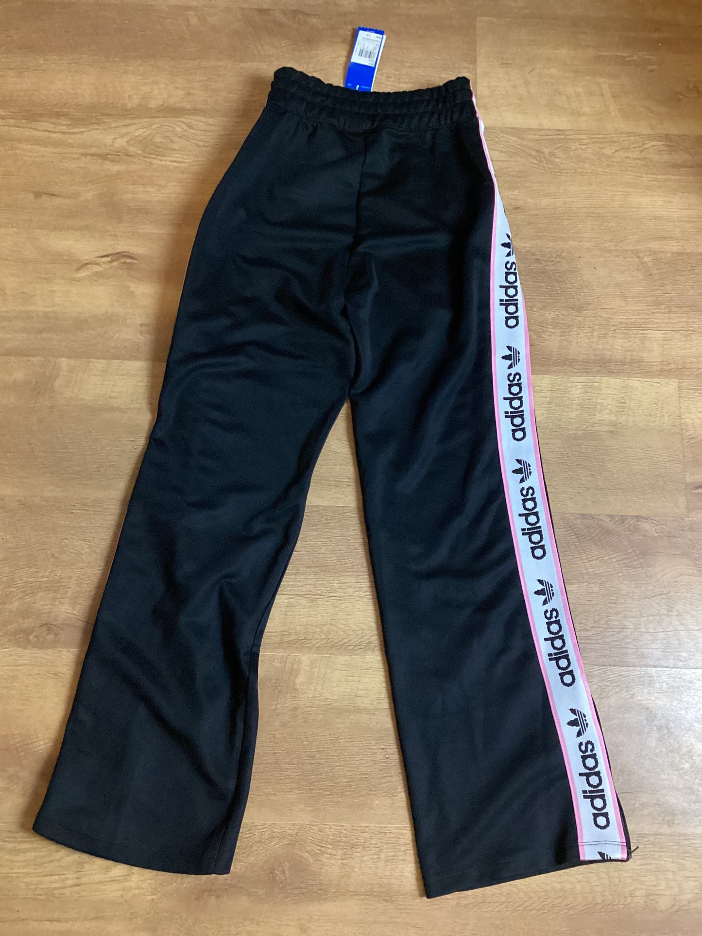 BNWT Adidas Black Trousers with Pink Stripe Size 8