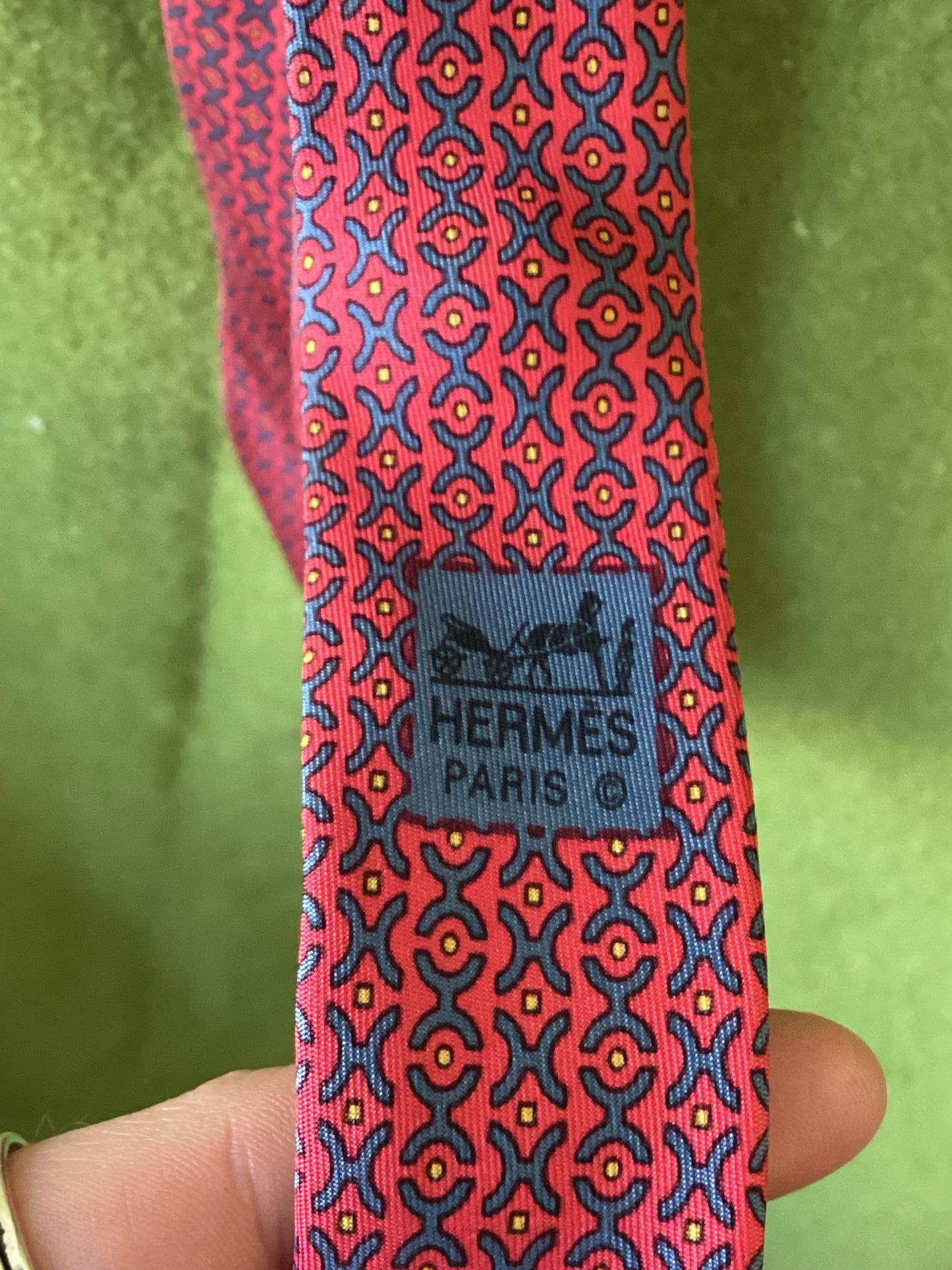 Vintage Hermes Red Patterned Silk Tie