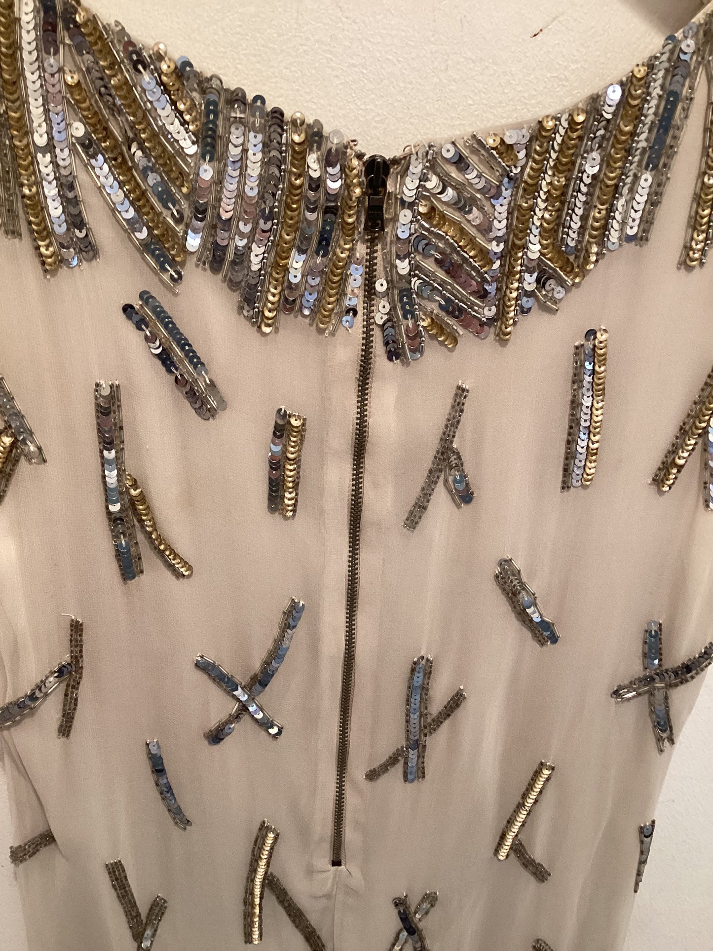 Alice & Olivia Nude Silk Beaded Occasion Dress Small