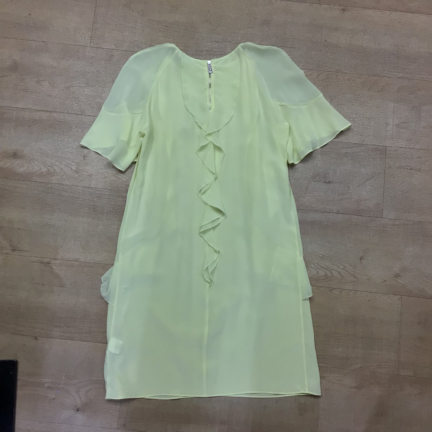 BNWT Pinko Yellow Frill Style Dress 100% Silk Size UK 10