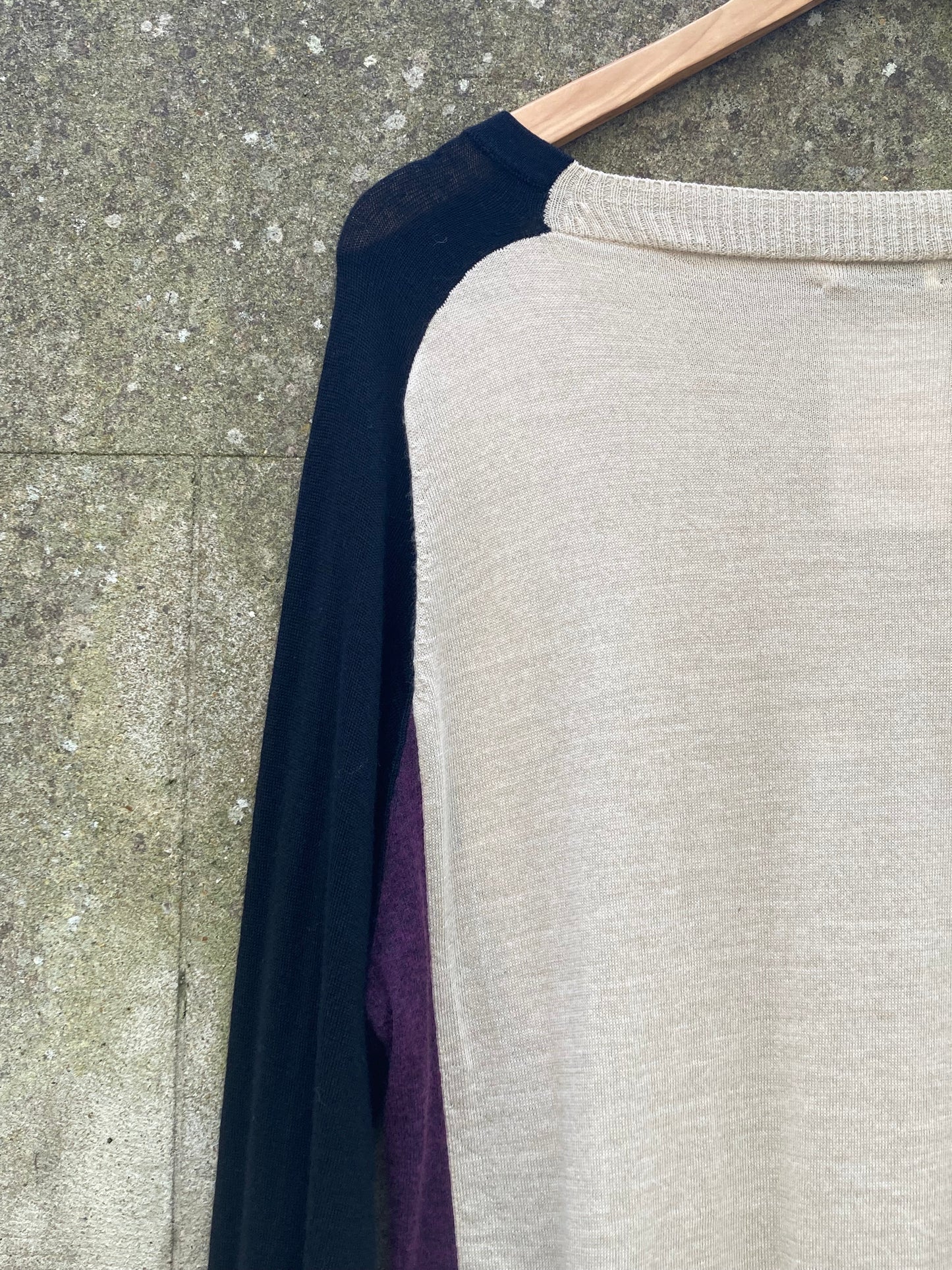 Dries Van Noten Beige, Purple, and Black Knit Jumper Size Medium