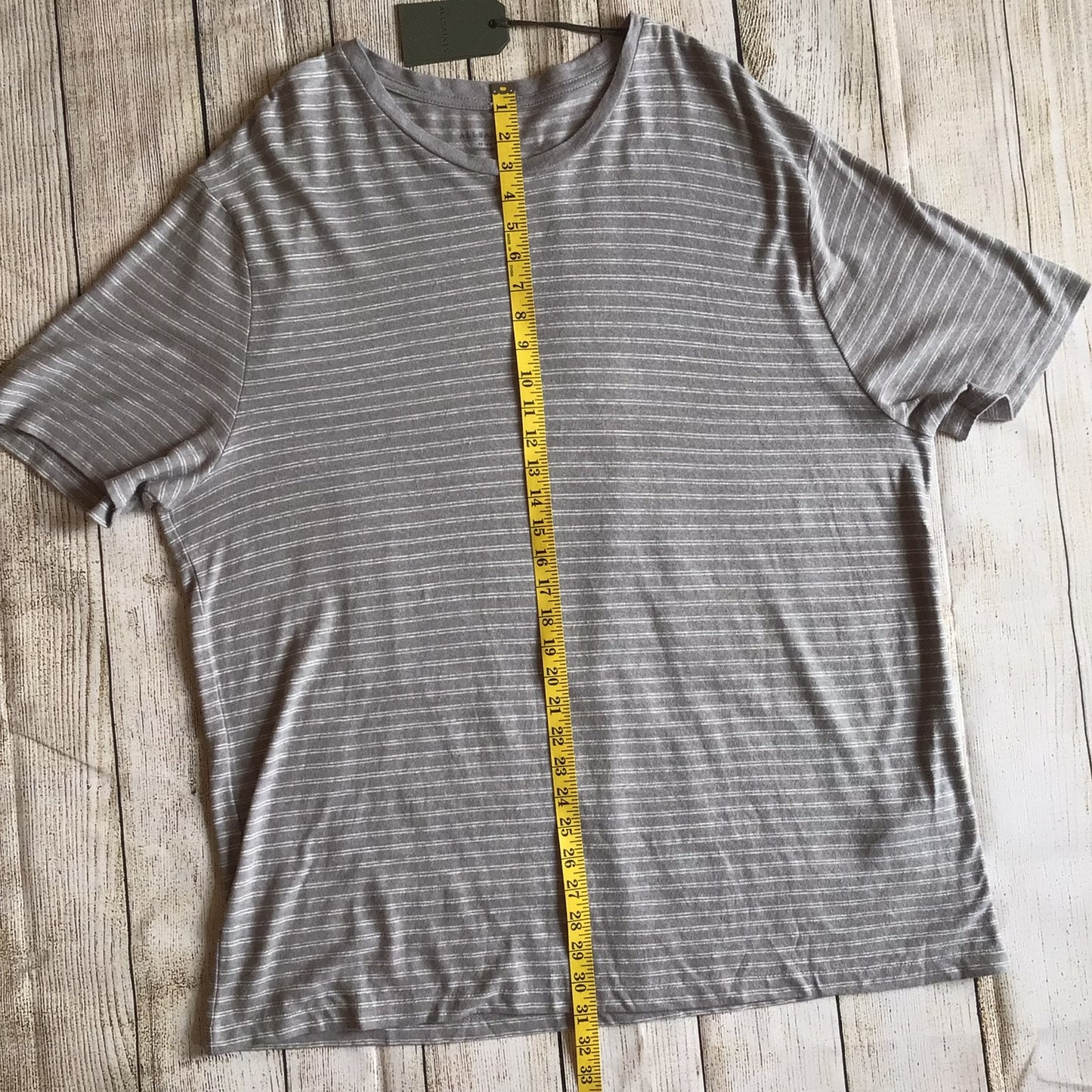 BNWT AllSaints Blue Grey & Chalk White Cotton & Linen Stripe Adrian SS Crew Top Size XXL