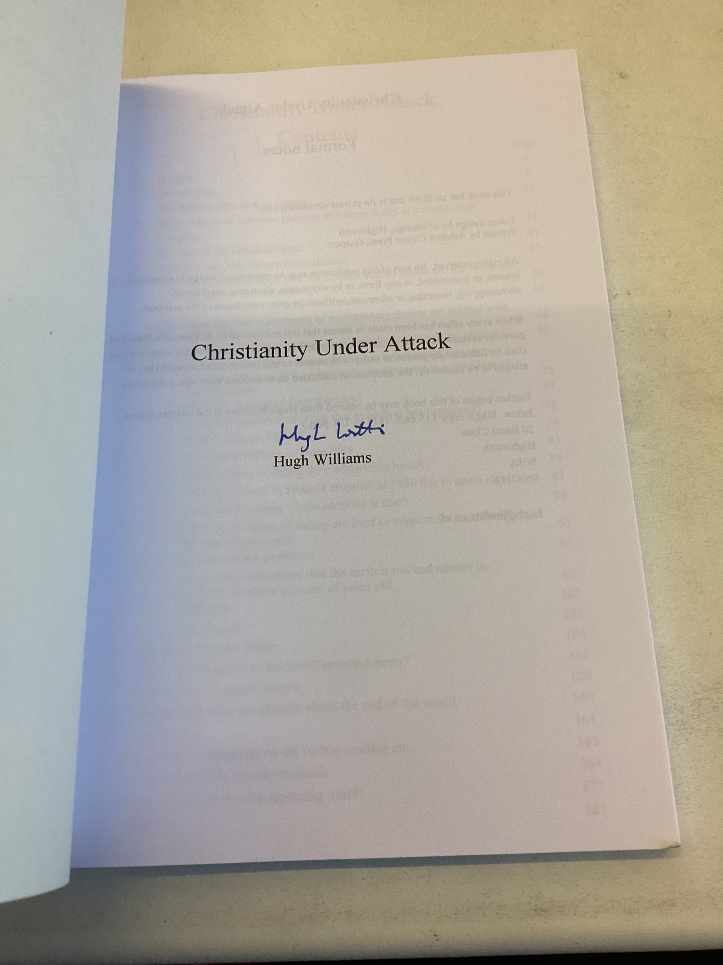 Christianity Under Attack Hugh Williams Signed