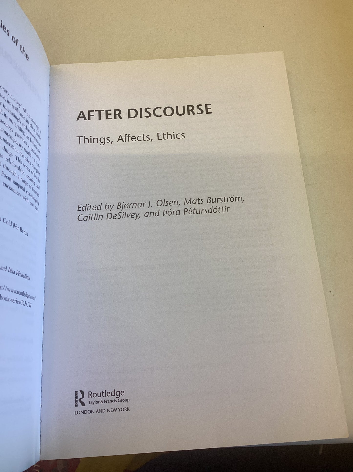 After Discourse Things, Affects, Ethics