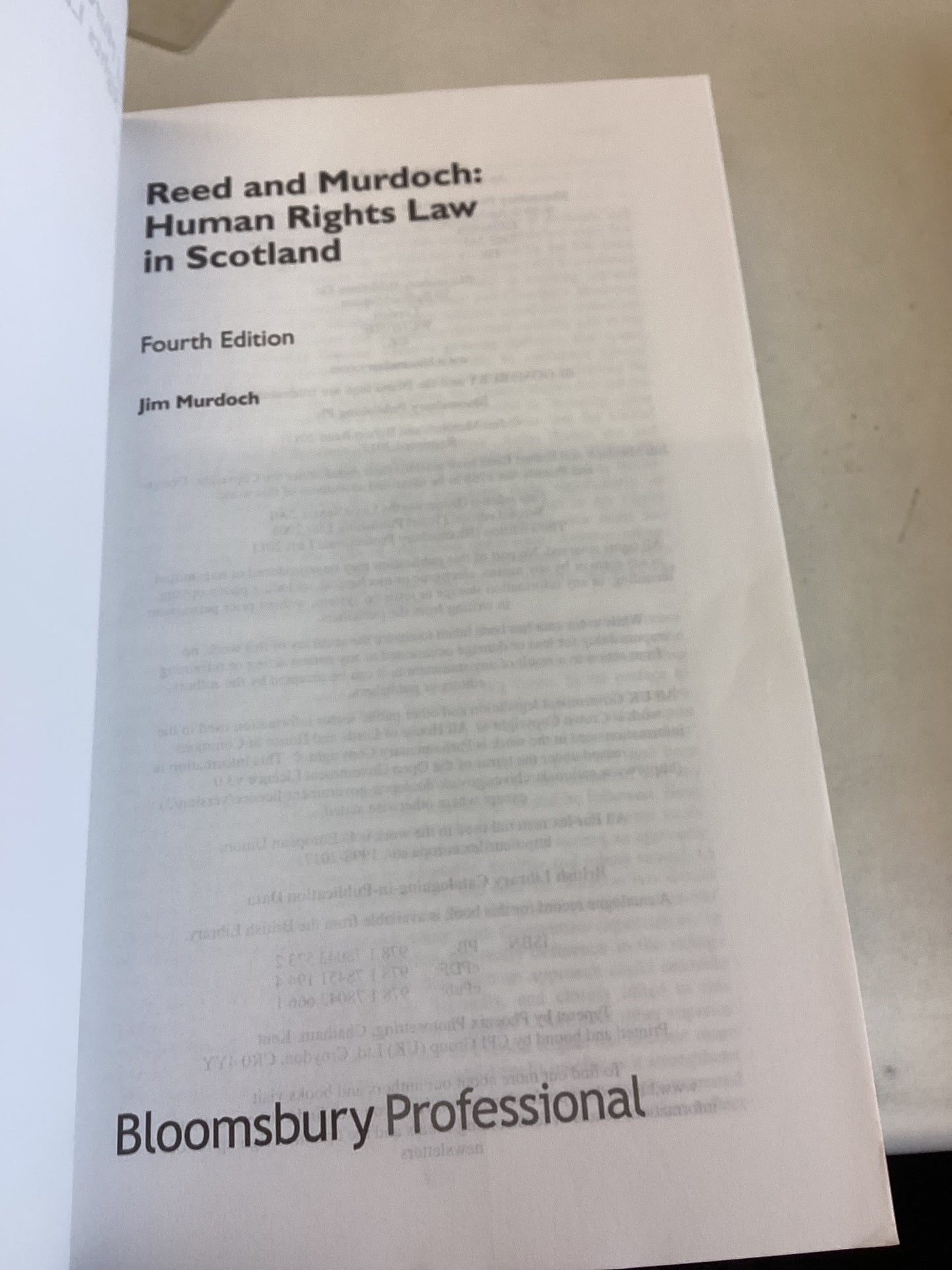Reed and Murdoch: Human Rights Law In Scotland Fourth Edition Jim Murdoch