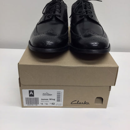 BNIB Clarks Black James Wing Leather Brogue Shoes Size 8 UK