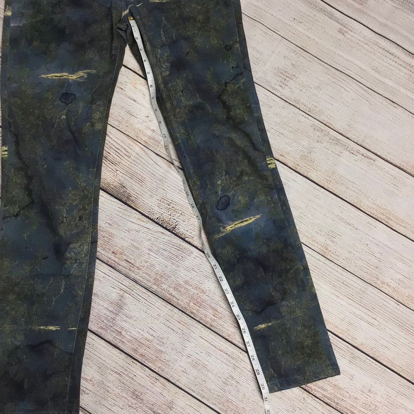 Vivienne Westwood Anglomania Green & Blue Rough Paisley Print Jeans w/Rips Size W30 L33