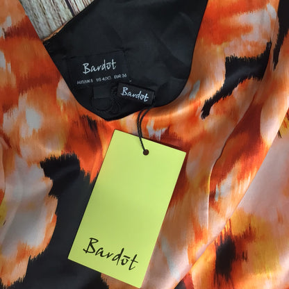 BNWT Bardōt Orange Floral V Neck Skater Dress Size 8