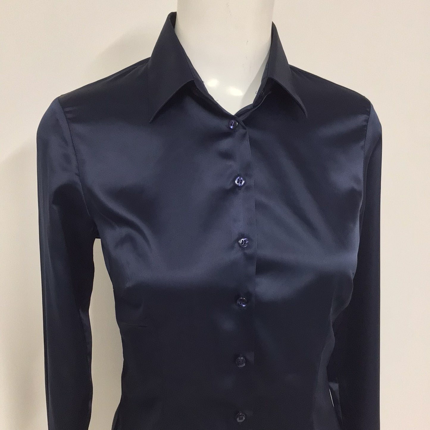 Hawes & Curtis Navy Blue Fitted Satin Shirt w/Cufflinks Size 8
