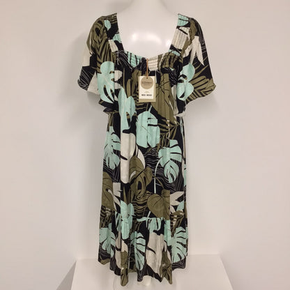 BNWT Mos Mosh Green & Black Leaf Print Daryna Arum Dress Size S