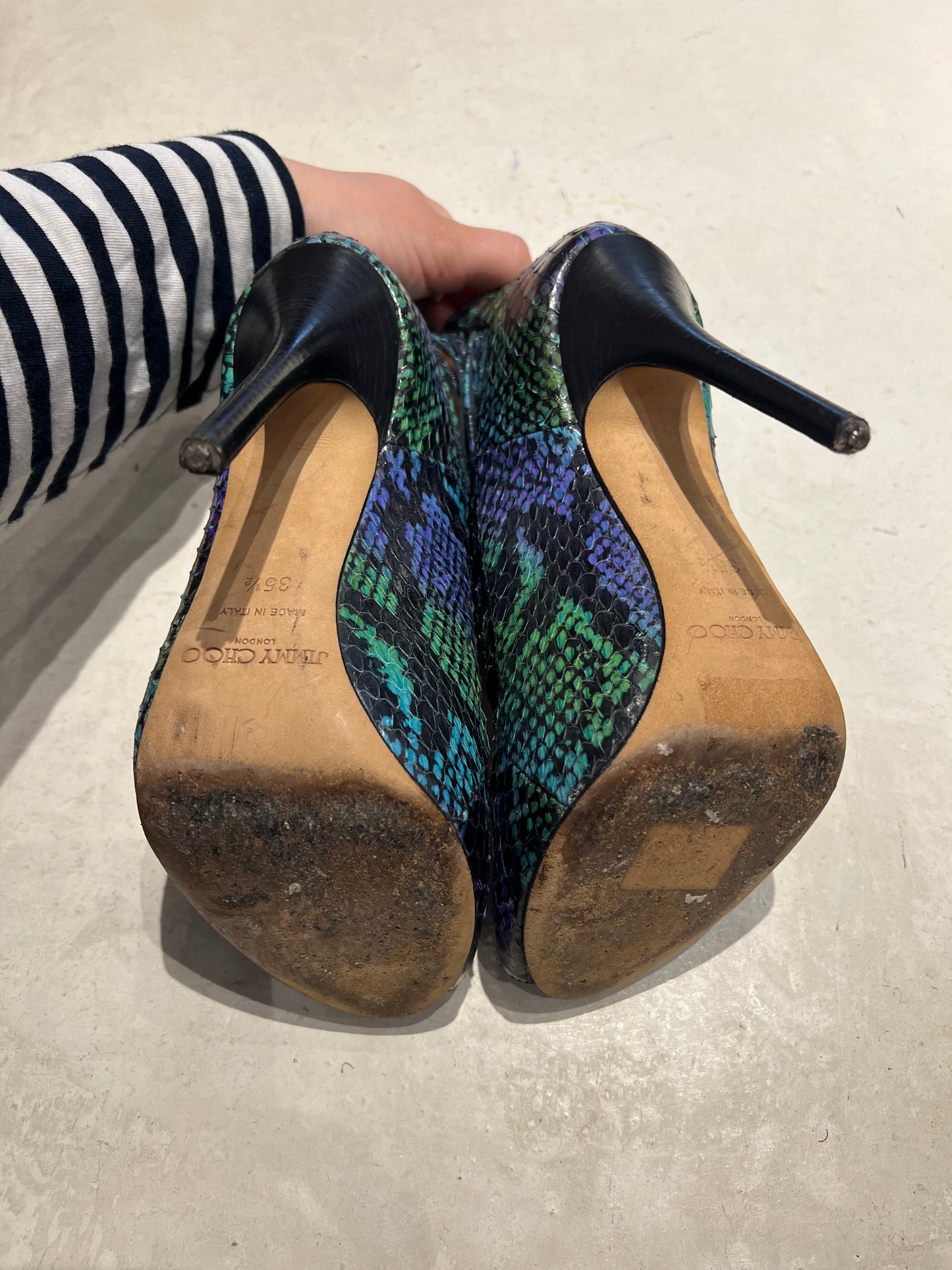 Jimmy Choo Blue and Green Snake Effect Heels Size 3