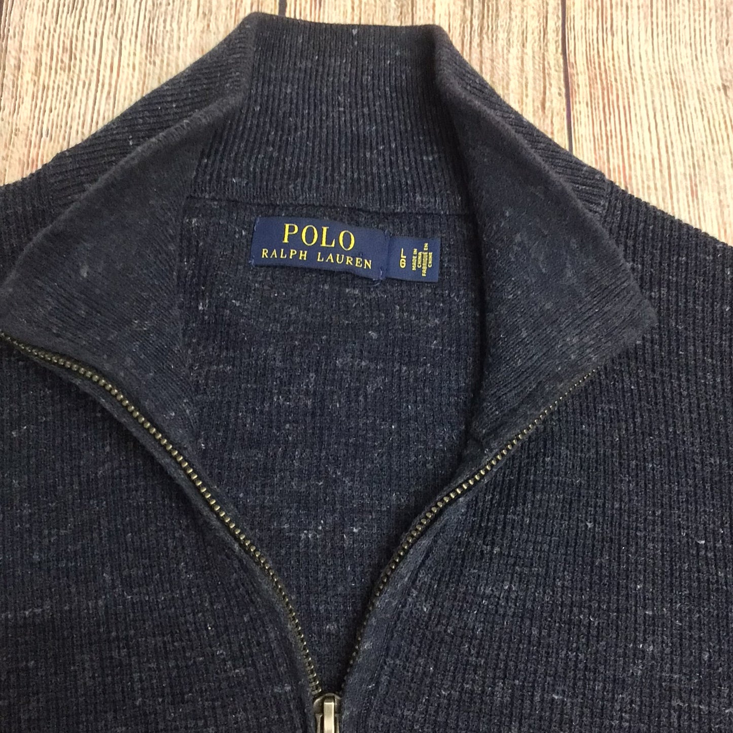 Polo Ralph Lauren Navy Blue Speckled Zip Neck Jumper 100% Cotton Size L