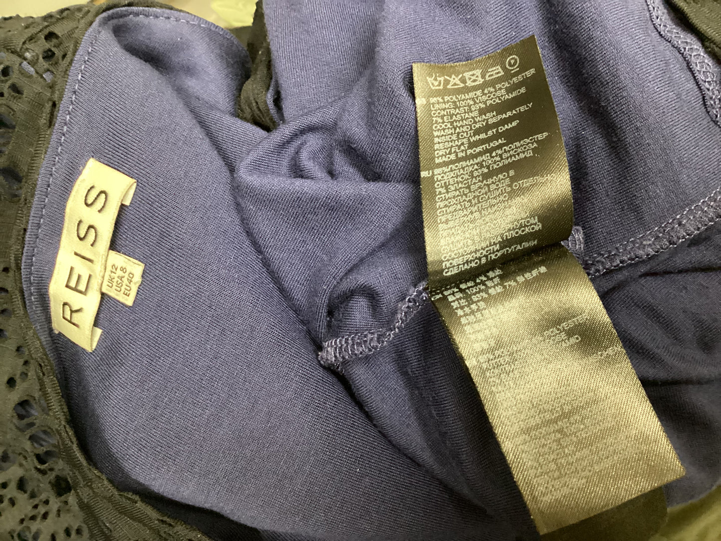 Reiss Black and Navy Cut-Outs Stretch Dress Size 12