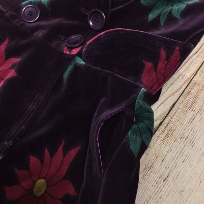 Nomads Purple Floral Velvet Lined Dress Coat 100% Cotton Size S