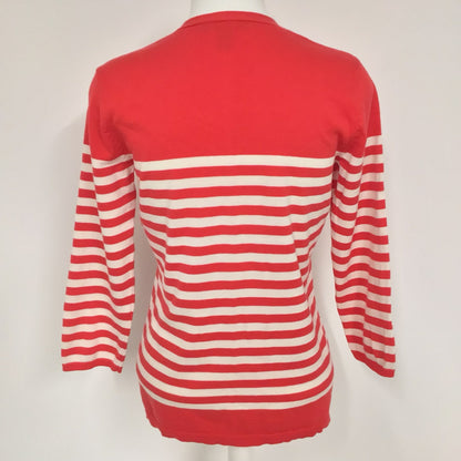 Lauren Ralph Lauren Red & White Striped V Neck Jumper 100% Cotton Size M
