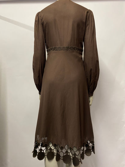 Catherine Malandrino Brown Cotton Long Sleeve Prairie Dress 12