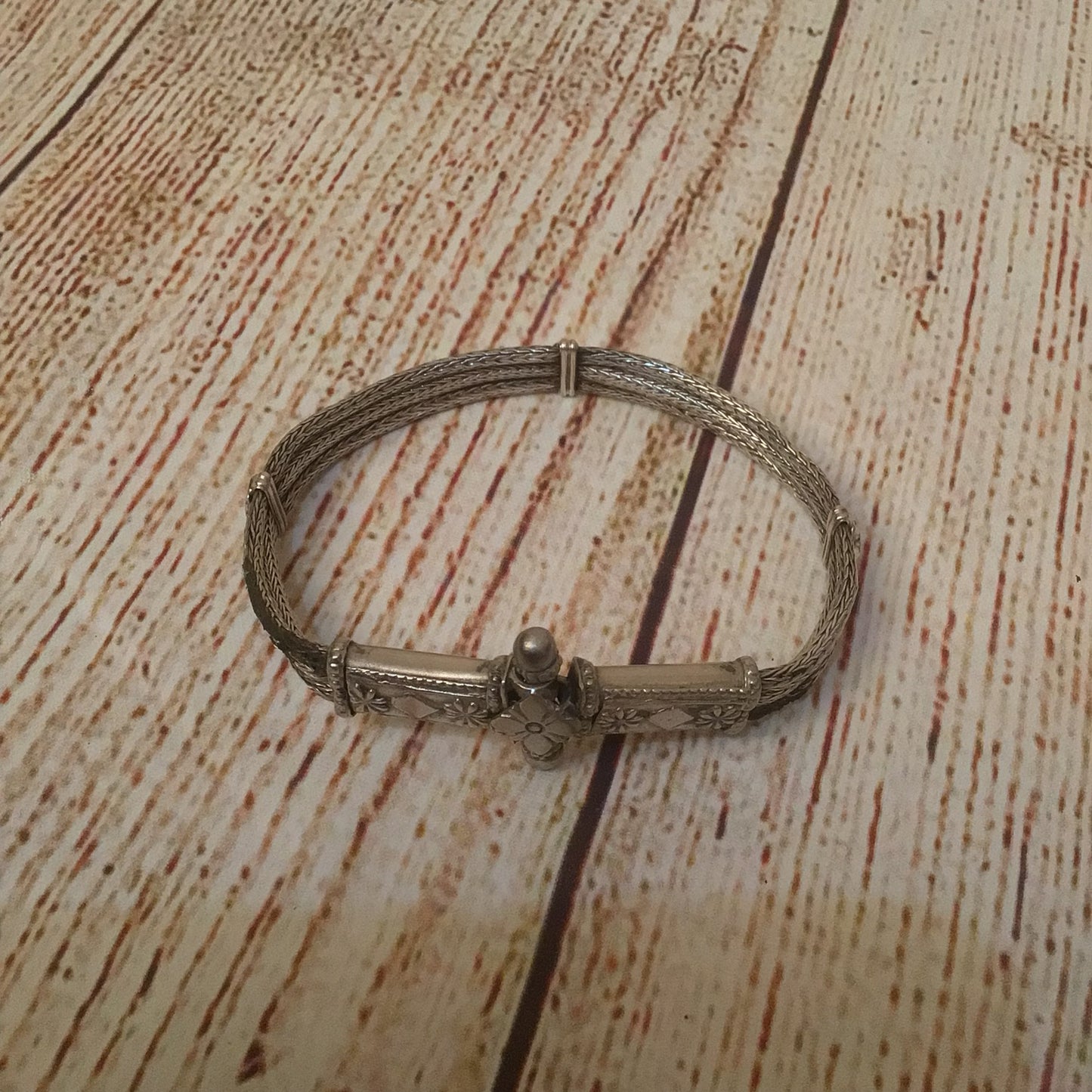 Tribal Silver Bracelet with Screw Clasp