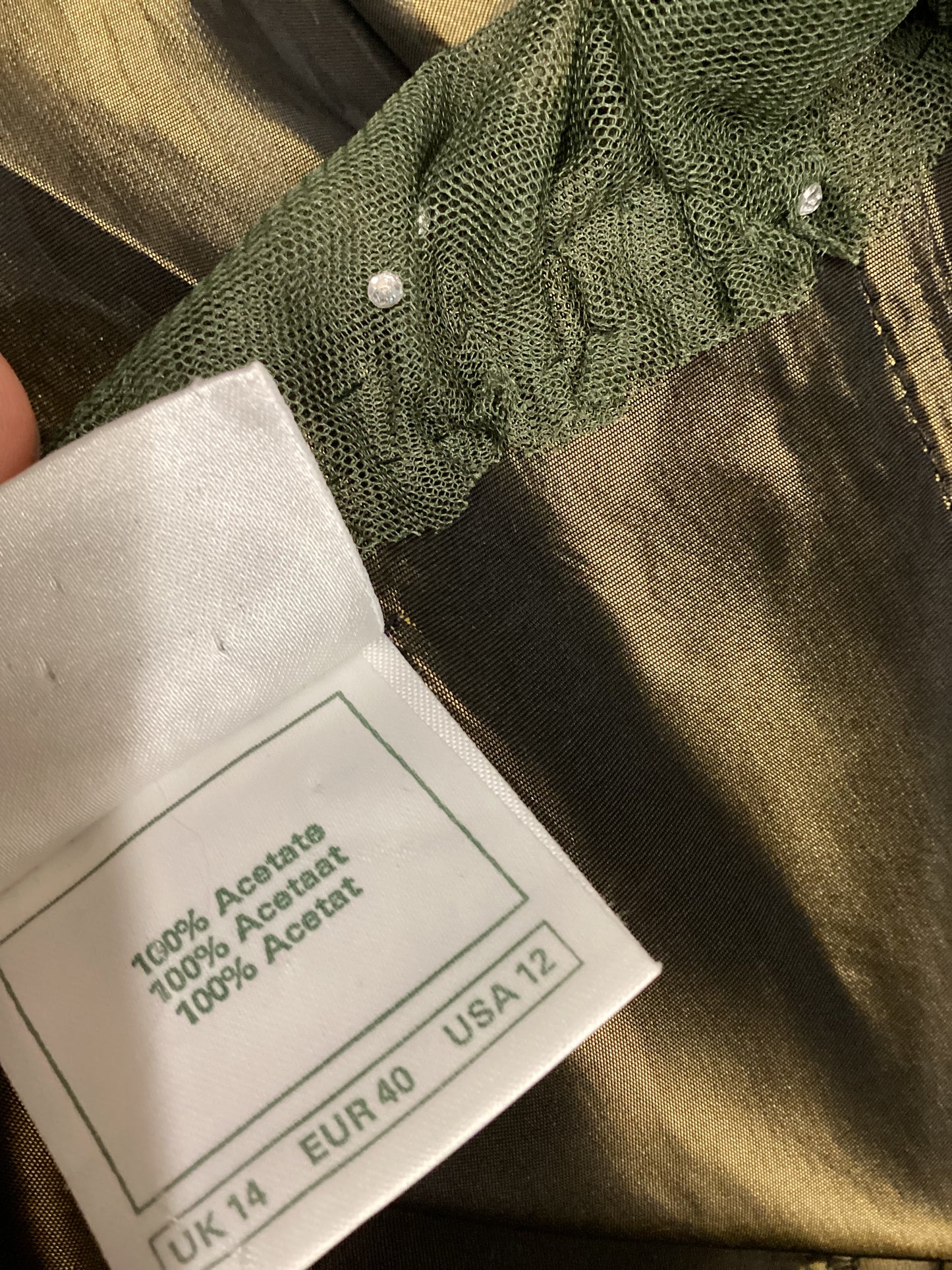 Vintage Laura Ashley Green Gold Dress Size 14