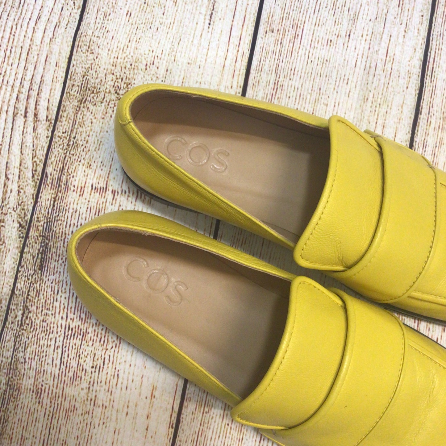 Cos Yellow Square-Toe Leather Loafers Size 40 EU 6.5 UK