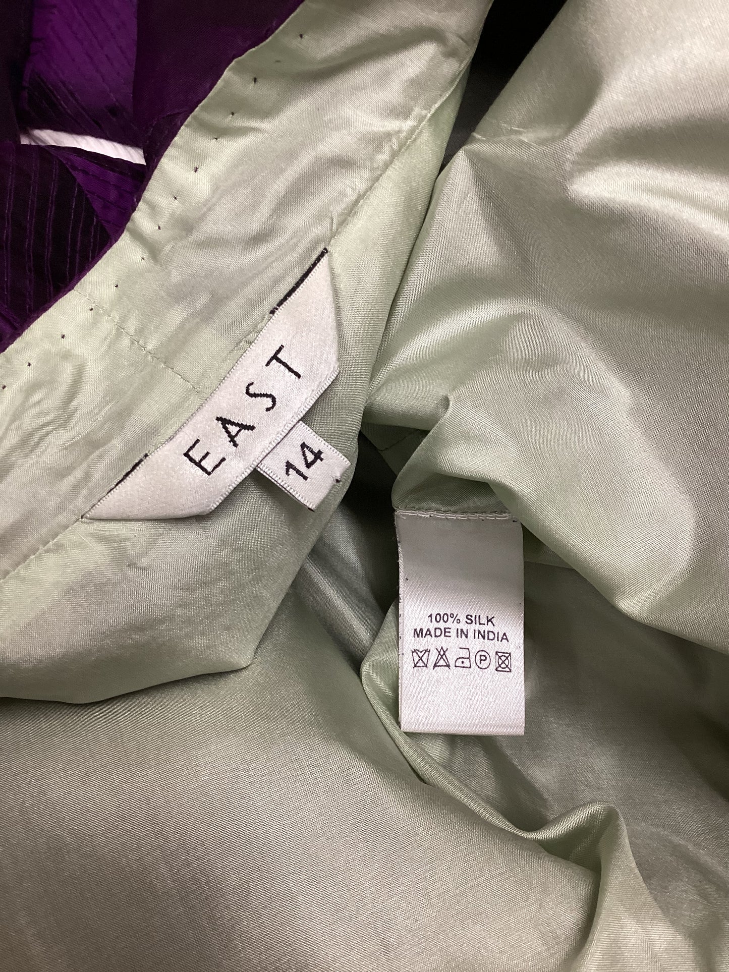 East 100% Silk Purple Kimono Jacket Size 14