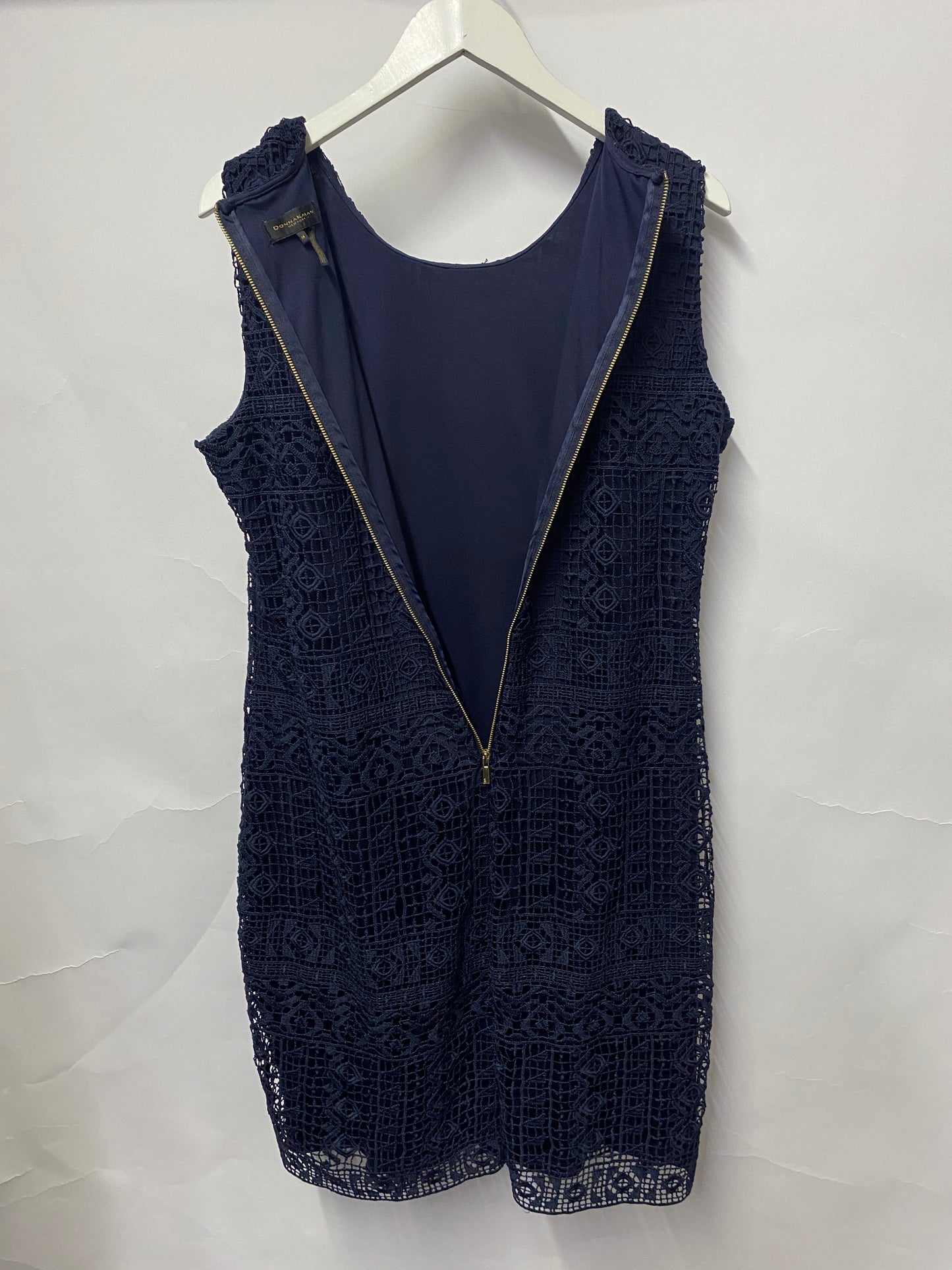 Donna Karen Navy Lace Overlay Midi Shift Dress 14